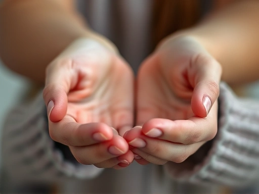 Close-up of hands gently holding, focusing on the sensation of touch as a grounding technique for anxiety.