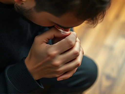 두 손을 가지런히 모으고 깊이 고개를 숙이는 모습