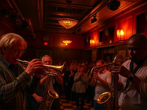 낡고 어두운 뉴올리언스 재즈 클럽 내부.