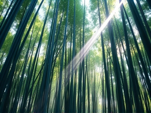 교토 아라시야마 대나무 숲의 고요하고 신비로운 풍경.