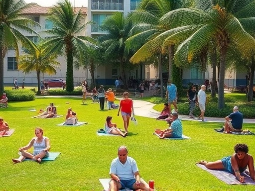 플로리다 마이애미 비치 럼머스 파크의 활기찬 오후 풍경.