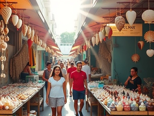 활기찬 필리핀 세부의 야외 시장 풍경.