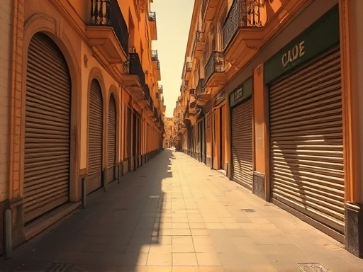 세비야의 오후 2시, 활기 넘치던 상점들이 일제히 닫히기 시작하는 거리의 모습