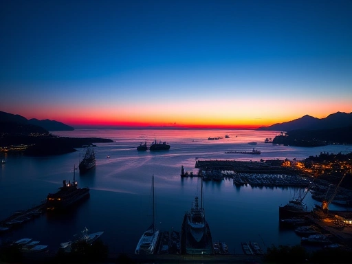 한밤중에도 대낮처럼 환한 알래스카 주노 항구의 풍경.