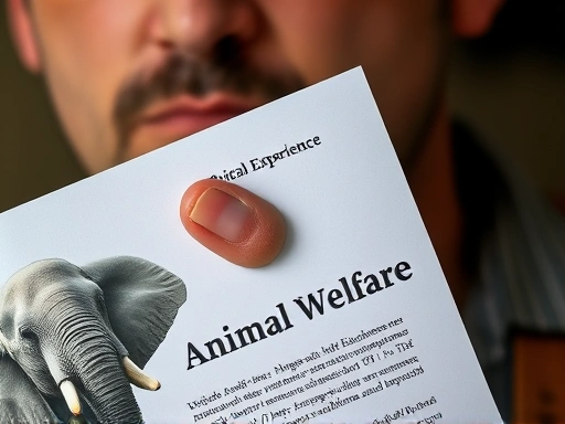 근접 촬영으로, 한 여행자가 손에 들고 있는 '윤리적 코끼리 체험' 브로슈어의 한 페이지가 클로즈업되어 있다.