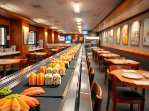 일본의 전형적인 회전초밥집 내부.