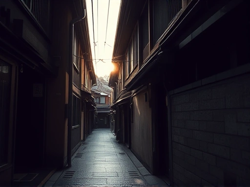 일본 교토의 고즈넉한 골목길을 배경으로 한 이미지