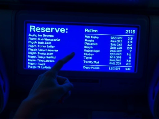 기차 좌석 위 LED 전광판에 'Reserviert'와 복잡한 역 이름들이 깜빡이는 모습