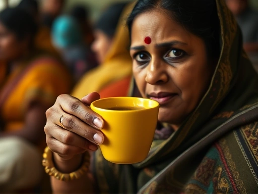 따뜻한 차이를 마시며 옆자리 인도 아주머니와 눈을 맞추는 순간.