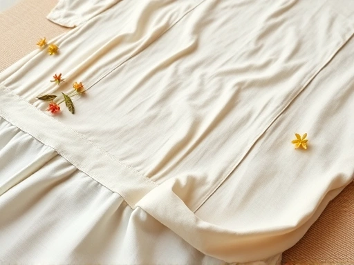 얇고 부드러운 태국 전통 마사지 복장이 테이블 위에 정갈하게 개어져 있는 클로즈업 이미지