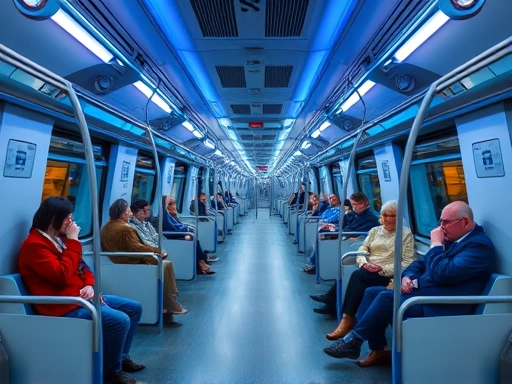 넓은 공간이 돋보이는 핀란드 헬싱키 지하철 내부 풍경.