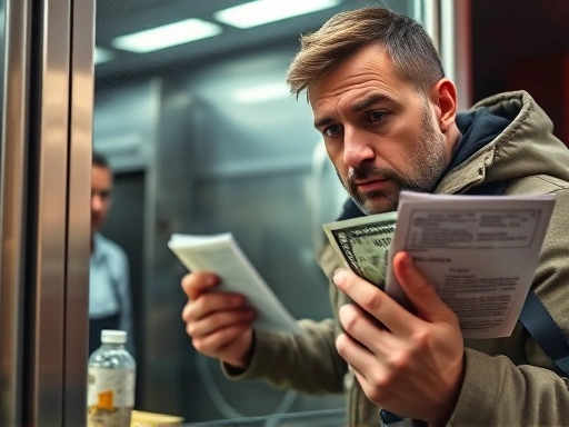 치즈스테이크 주문대 창문 가까이 클로즈업된 장면