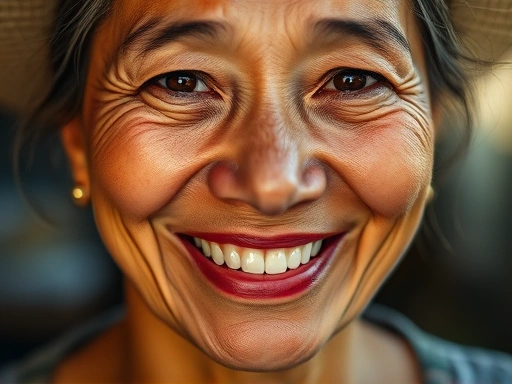 환하게 웃는 필리핀 현지 여성의 얼굴 클로즈업.