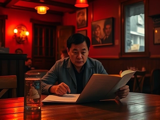 따뜻한 붉은색 조명이 감도는 프라하의 전통 식당 내부.