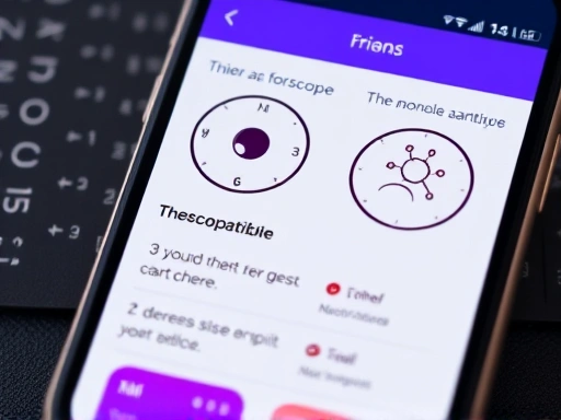 스마트폰 화면에 Co-Star 앱의 직관적인 인터페이스로 표시된 개인 점성술 운세와 친구의 차트 호환성 분석 화면이 클로즈업되어 있는 모습