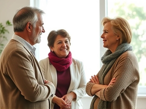 다양한 연령과 성별의 사람들이 서로 대화하며 이해하는 모습