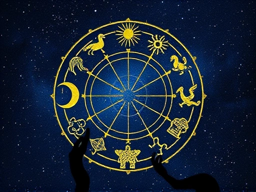 밤하늘의 별들이 수놓아진 신비로운 배경 위에 각 별자리의 상징과 함께 삶의 주기와 성장을 암시하는 흐름이 시각적으로 표현된 이미지