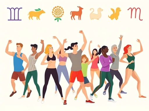 별자리별 성격에 맞춰 다양한 사람들이 활기차게 운동하는 모습
