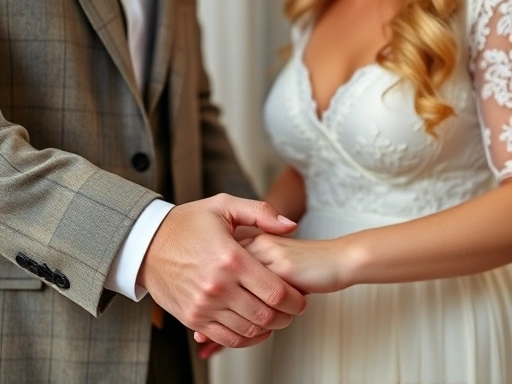 미래를 진지하게 논의하는 남녀가 손을 마주 잡고 있는 모습