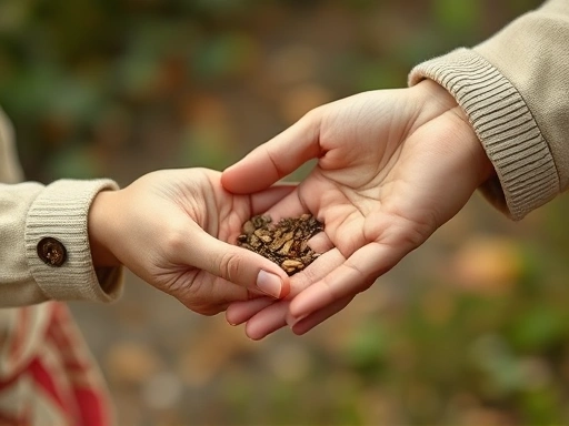 손에서 손으로 부의 이전을 상징하는 따뜻한 클로즈업 이미지