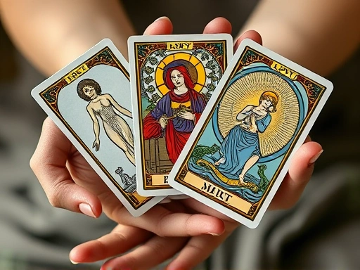 손이 타로 카드 세 장을 펼쳐 놓는 모습