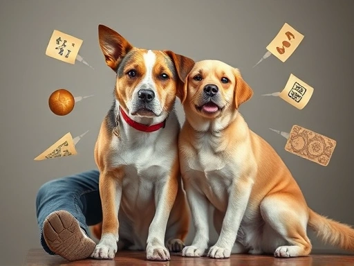 반려동물과 주인이 조화롭게 앉아있고, 그 주변에 운세와 관련된 은유적인 요소들이 부드럽게 표현된 클로즈업 이미지