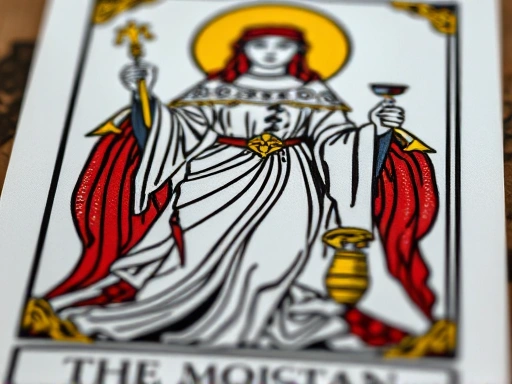 Close-up shot of a single major arcana tarot card, perhaps 
