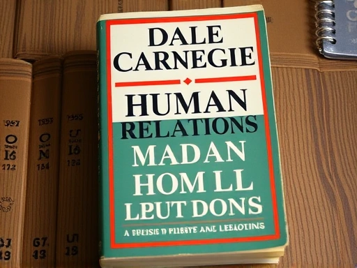 데일 카네기의 인간관계론 책 표지를 찍은 사진으로, 고전적인 느낌을 강조합니다.
