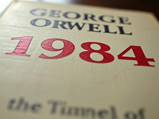 조지 오웰의 1984 표지를 클로즈업하여 보여주는 이미지