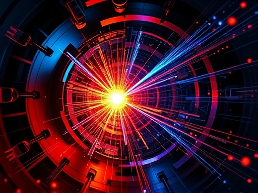 우아한 물리학 책 속의 LHC 실험 모형, 입자 충돌 시뮬레이션과 함께 힉스 입자, 숨겨진 차원 설명