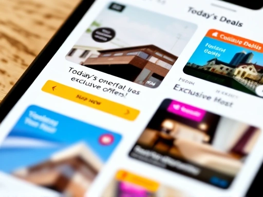 A close-up shot of a smartphone screen displaying various hotel booking app interfaces with 
