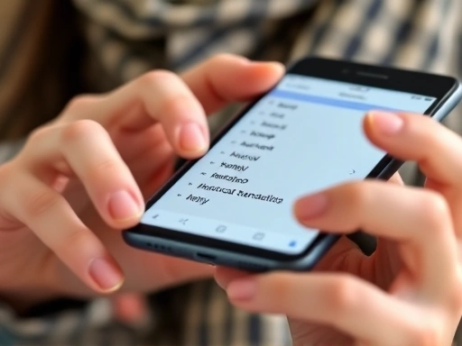 Close-up of hands holding a smartphone displaying a translation app, with text being instantly translated from one language to another, highlighting the real-time functionality and ease of use. 