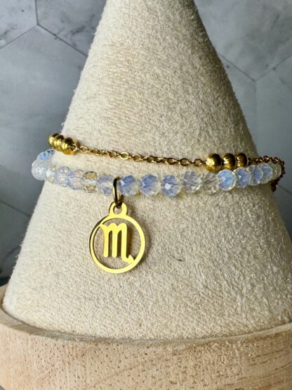 October Opalite Birthstone Bracelet – Scorpio– Adjustable Stainless Steel