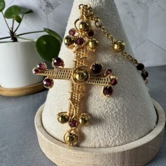 Handcrafted Red Garnet Rosary Necklace – Gold Plated & Stainless Steel Wire, One of a Kind Rosary