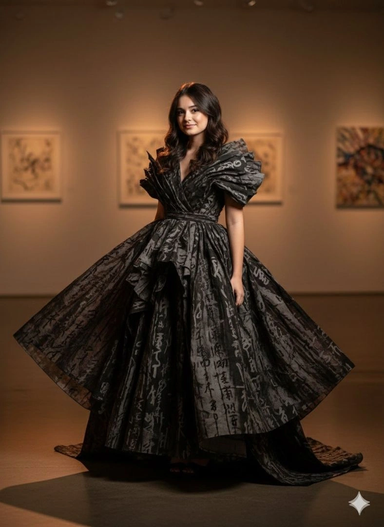 Calligraphic Art-Couture Portrait in Warm Gallery - Example 1