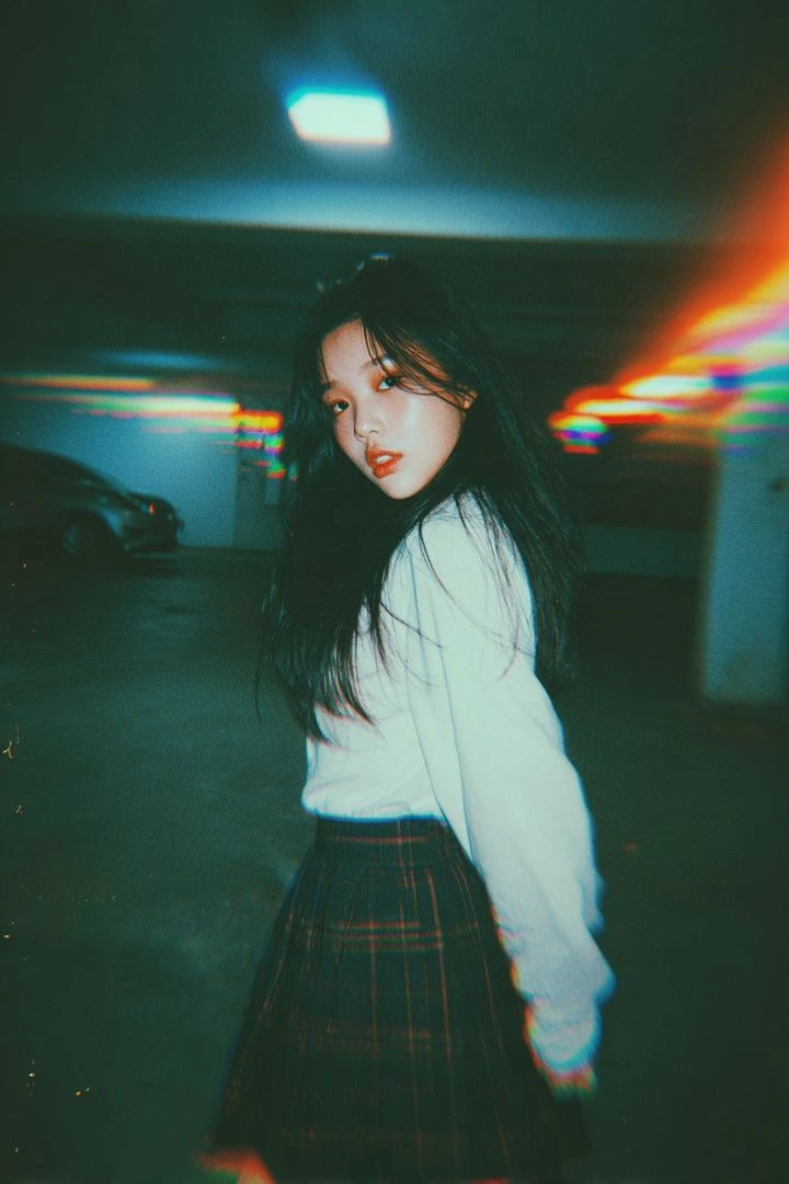 Cinematic K-pop Idol in Underground Garage at Night - Example 1