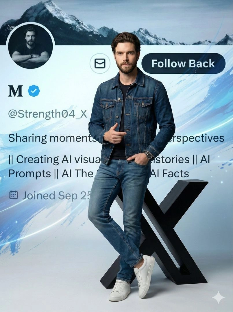 Confident man sitting on 3D X logo in modern digital editorial style - Example 1