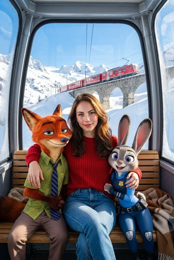 Cozy Winter Cable Car with Zootopia Characters - Example 1