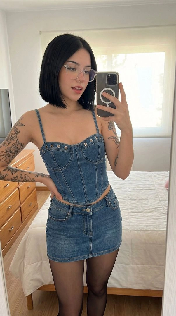 Denim Corset Mirror Selfie Portrait - Example 1