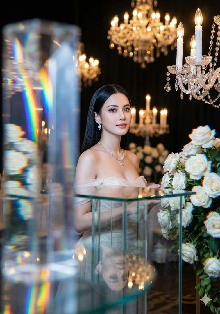 Fashion Portrait with Prismatic Refraction and Crystal Effects - Example 1