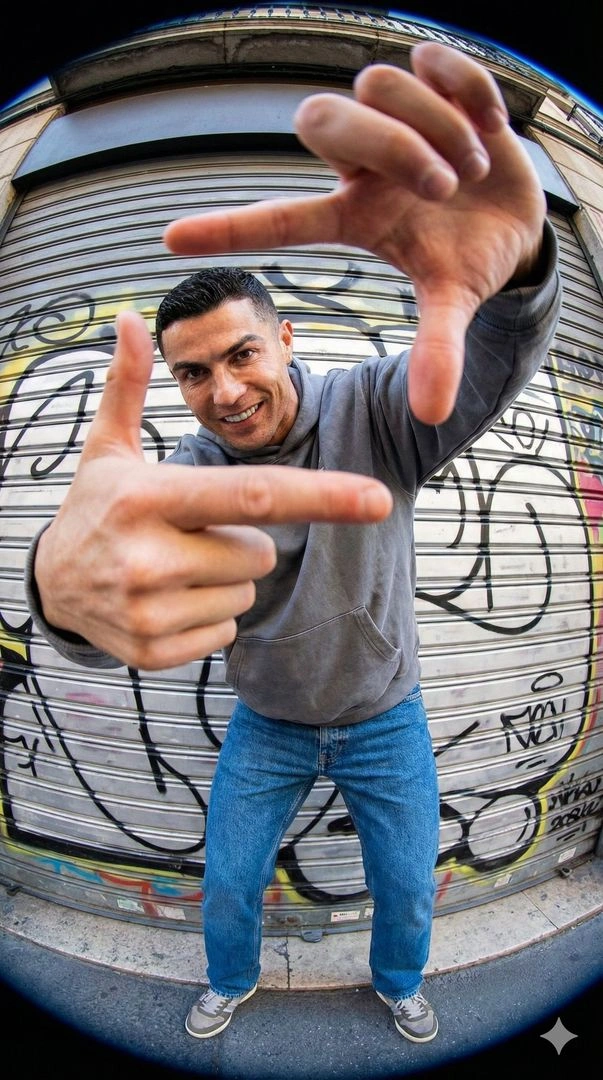 Fisheye Street Portrait with Graffiti Background