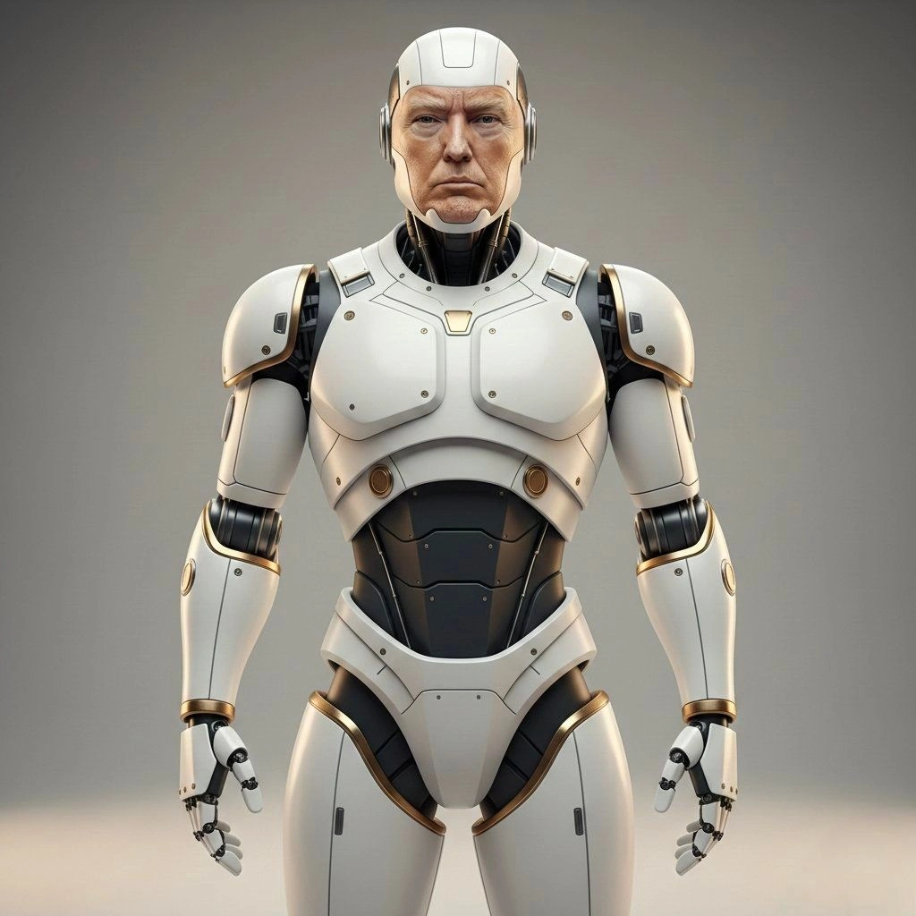 Futuristic Trump-Inspired Humanoid Robot in Industrial Design