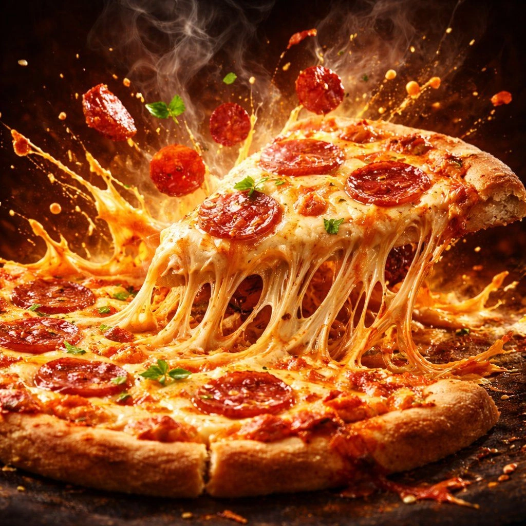 Hyper-realistic exploding food in cinematic commercial style - Example 1