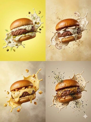 Hyper-Realistic Hot Burger with Tartar Sauce Splash