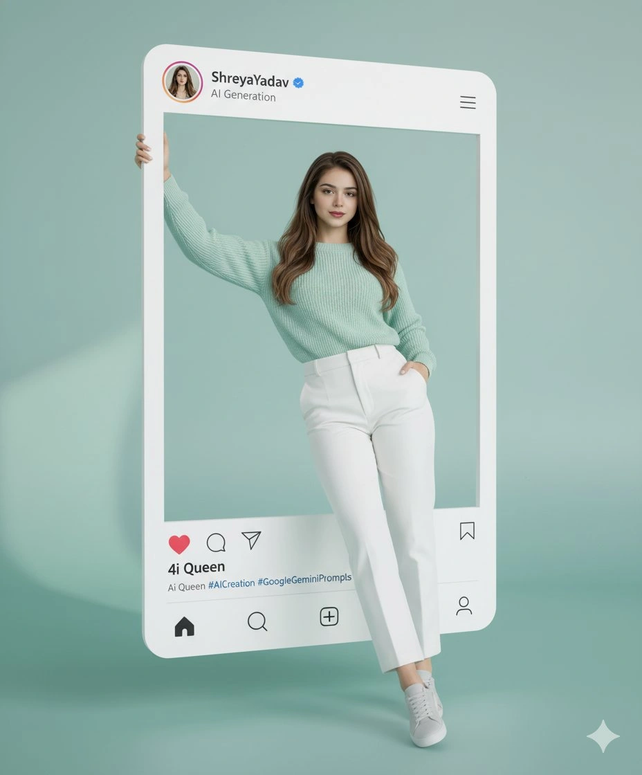 Hyper-Realistic Woman in 3D Instagram Frame with Cool Fashion - Example 1