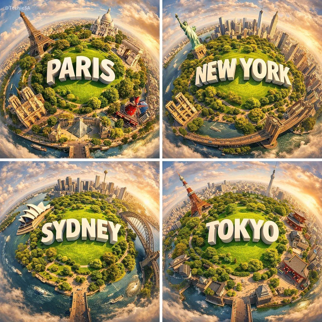 Hyperrealistic Miniature Planet of a City with Landmarks