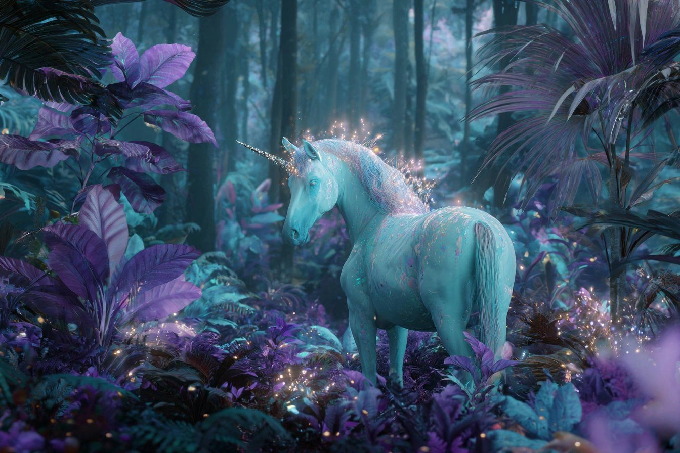 Lush Bioluminescent Rainforest with Glowing Flora and Fauna - Example 1