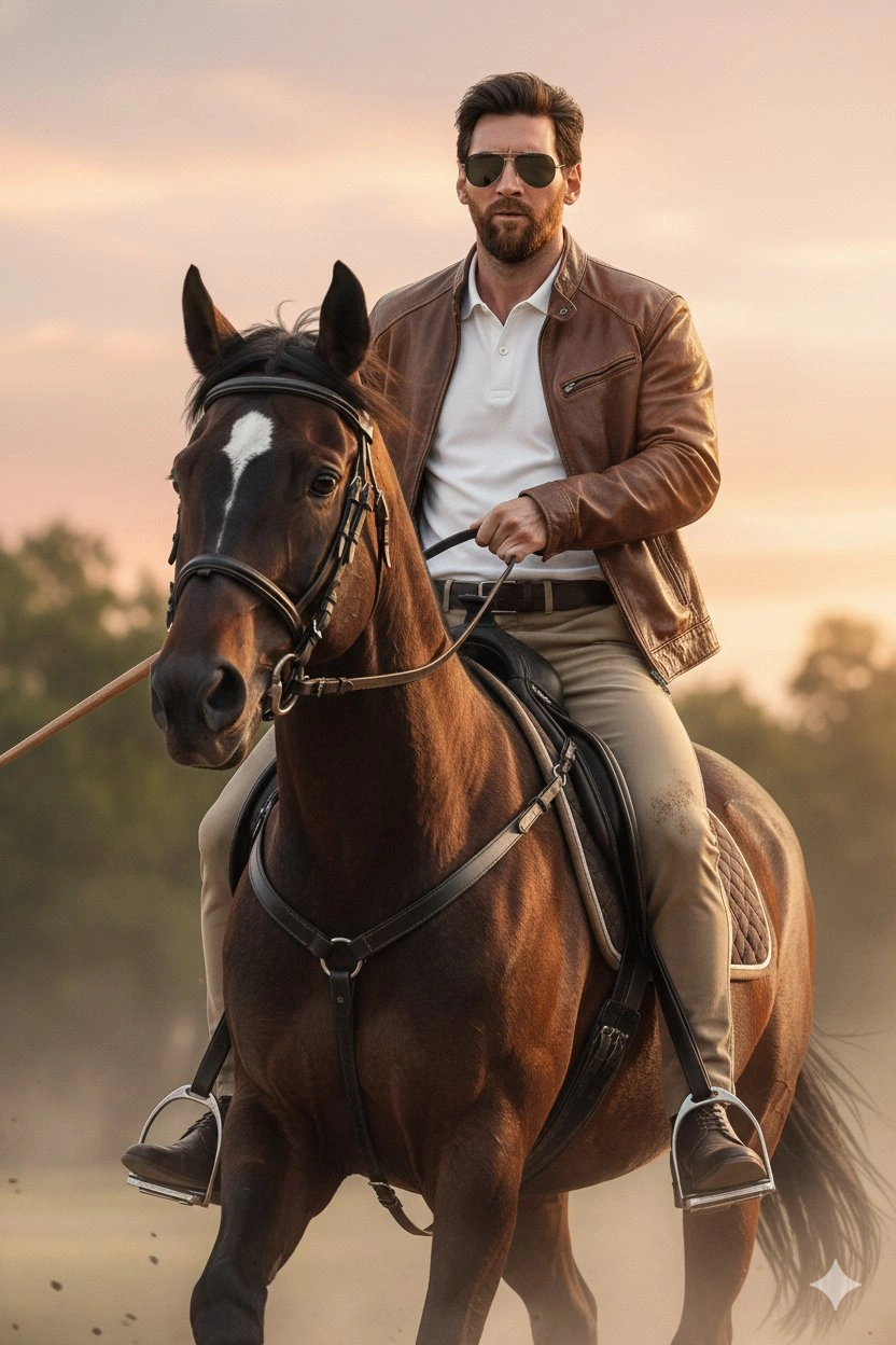 Modern Cowboy Riding Horse at Sunset - Example 1