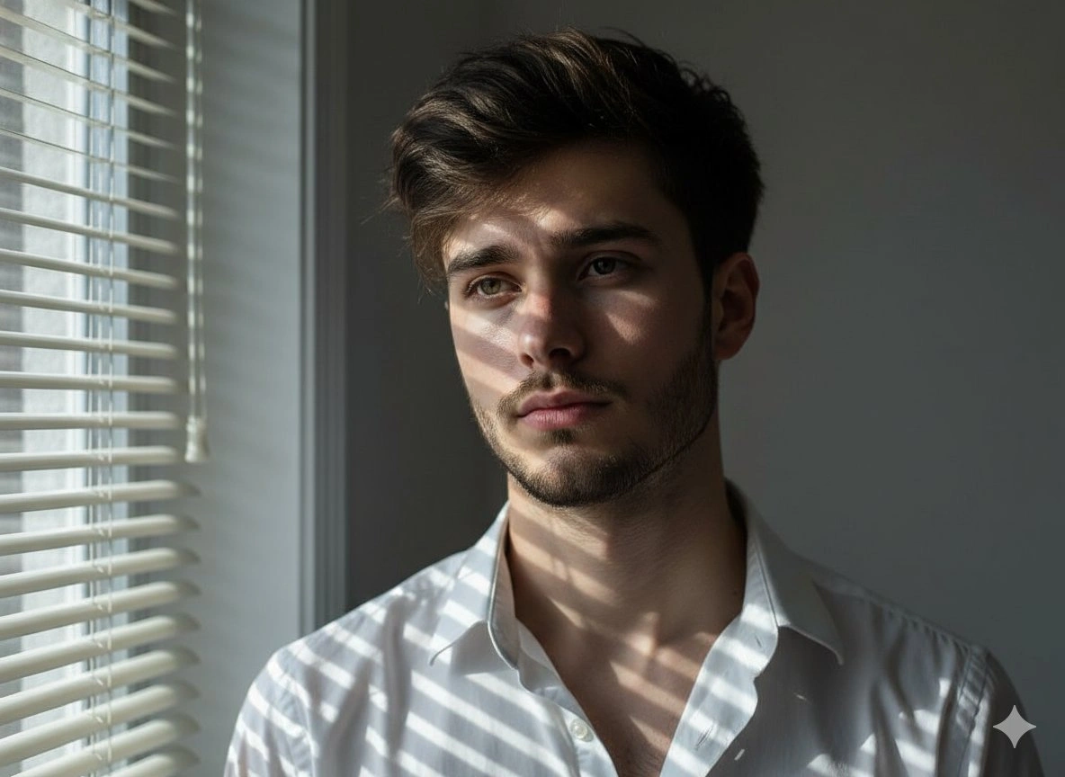 Moody Portrait with Striped Shadows - Example 1