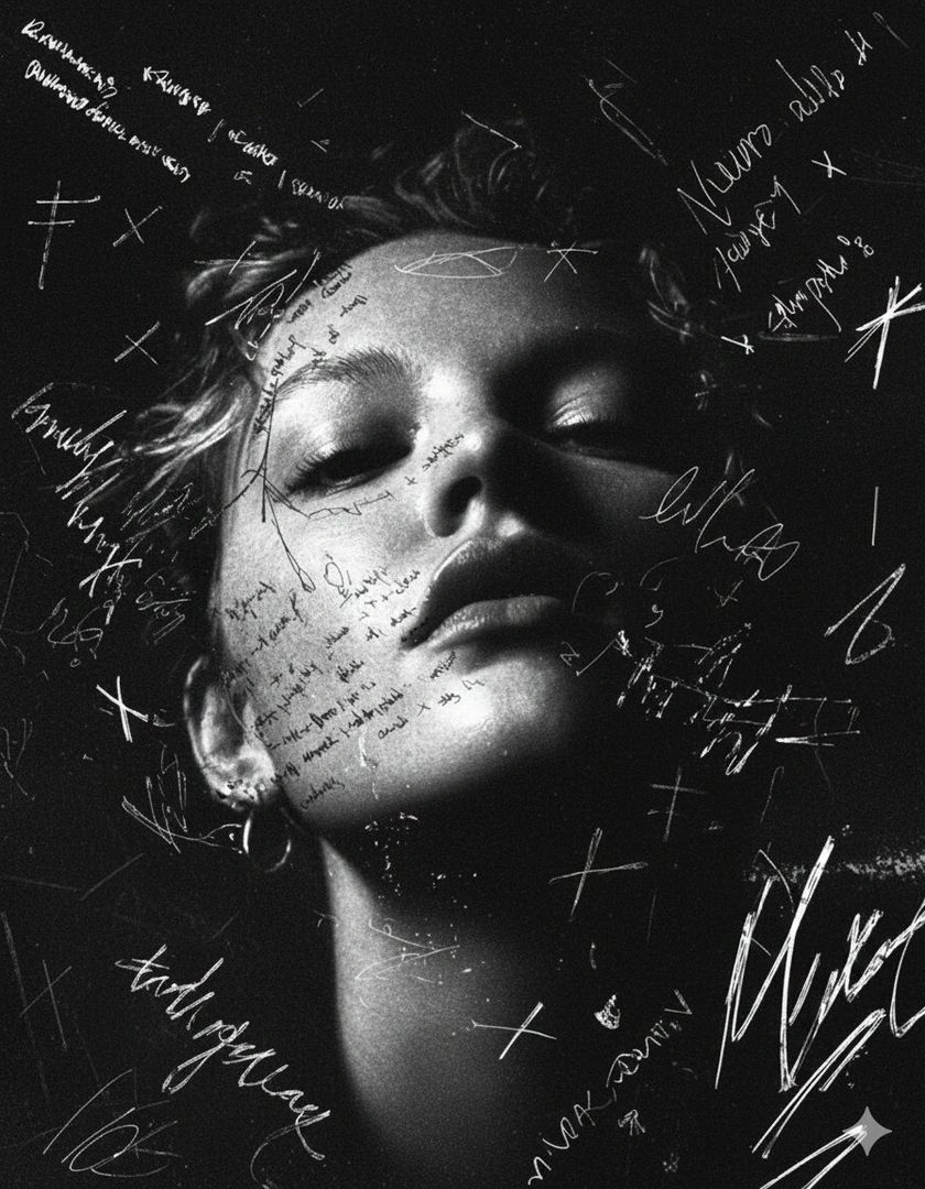 Noir Portrait With Chalk Annotations - Example 1